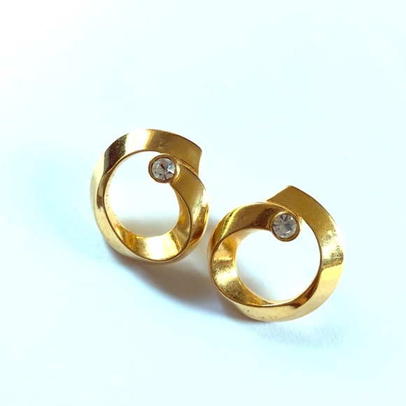 Vintage Gold tone earrings with cubic zirconia - Picture 1 of 4